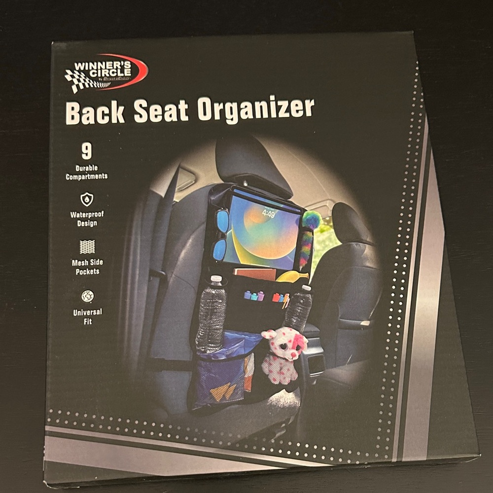 Black Back Seat Organizer - 9 Pocket Car Storage
